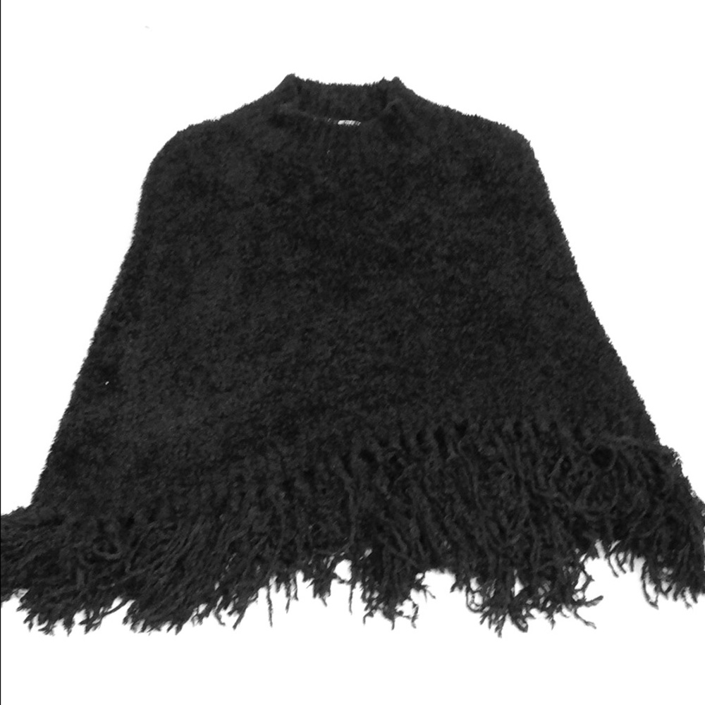Kiko black fur poncho